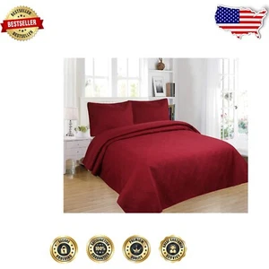 Stylish Twin Burgundy Bedspread & Matching Pillowcase - All Season Comfort - Picture 1 of 2