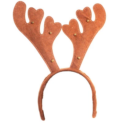 Diadema de vacaciones con astas de reno con campanas tintineo, marrón, talla única 9" de alto Foto 1 de 3