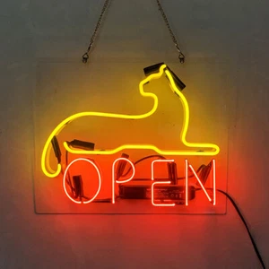Cat Open Neon Sign Light Handcraft Artwork Shop Windows Decor Nightlight 17"x14" - Picture 1 of 1