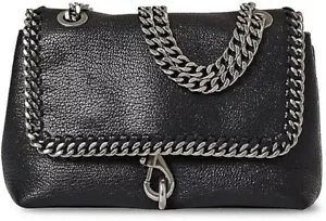 NWT Rebecca Minkoff Edie Woven Chain Small Leather Crossbody Bag BLACK AUTHENTC - Picture 1 of 4