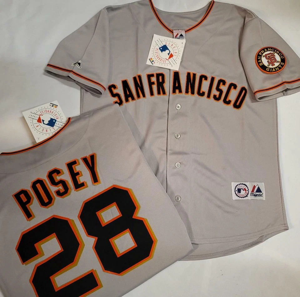 20113 Majestic San Francisco Giants BUSTER POSEY Sewn Baseball JERSEY Gray New - Image 1 of 1