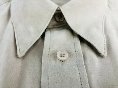 Bachrach Mens Tan Gold Khaki Polyester Button Down Shirt Large EUC - Image 1 of 4