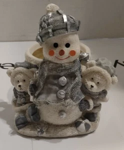 Portacandele vacanze pupazzo di neve ceramica orsi - Foto 1 di 5