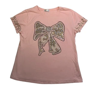 Rosa T-Shirt Grafik Schleife Perlen Micro Glitzer schwarz Shirt Gr. M - Bild 1 von 8