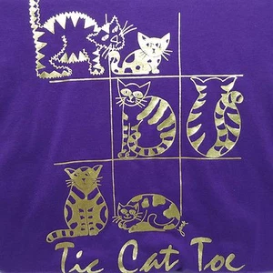 Cat Love Tshirt XL Tic Tac Toe Screen Stars Best Vintage Purple Metallic USA - Picture 1 of 6
