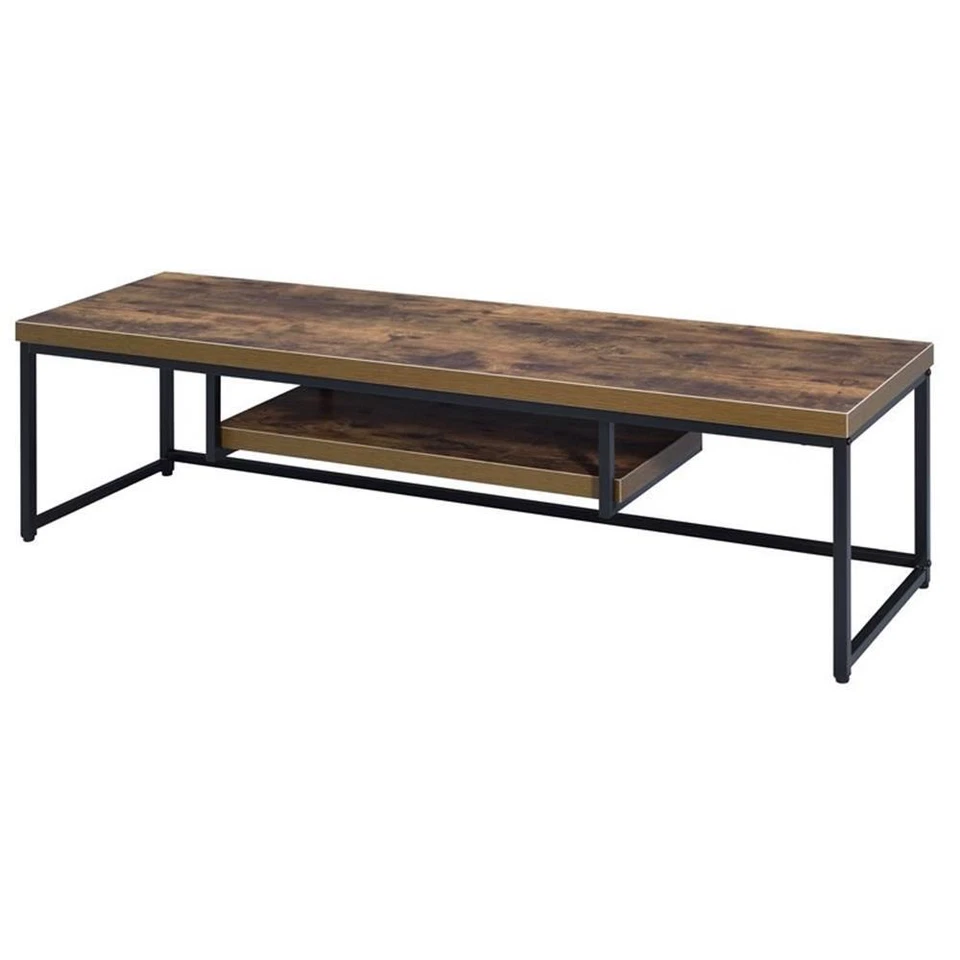 ACME Bob Wooden TV Stand with Underneath Shelf in Weathered Oak and Black - Image 1 of 4