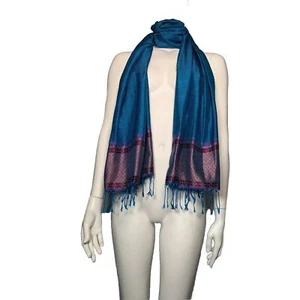 ETRO Stole Scarf Turquoise Purple Stripe Taffeta  - Picture 1 of 8