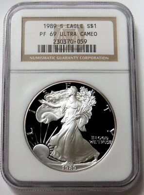 1989 S PROOF $1 AMERICAN SILVER EAGLE 1 oz COIN NGC PF 69 UC - Image 1 of 2