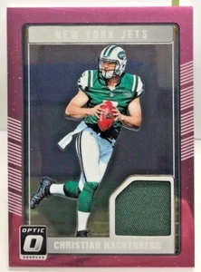 Christian Hackenberg 2016 Panini Donruss Optic PINK Prizms RC Threads Patch JETS - Picture 1 of 2