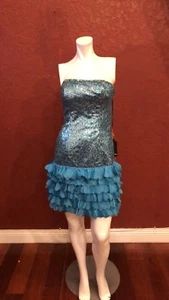 AMELIA COUTURE #214 STRAPLESS SEQUINED COCKTAIL/PARTY DRESS BLUE 6 - Picture 1 of 10