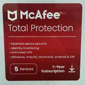 15 x McAfee Total Protection 5 Device 1 Year Subscription - Photo 1/1