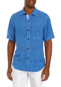 $118 Tommy Bahama  Veracruz Cay Rio Geo Short-Sleeve Shirt | Blue Splash | XL - Picture 1 of 10