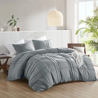 All Season Bedding Soft Microfiber Grid Duvet Cover Set Twin Full Queen King Cal - Image 1 of 4