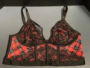 Victoria’s Secret Very Sexy Red Plaid Black Lace Long Line Bustier XL NWOT - Picture 1 of 4