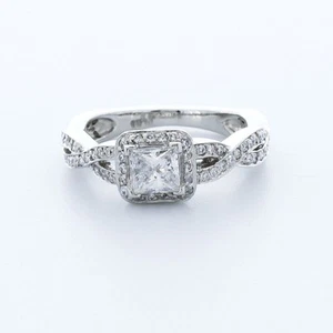 Diamanti certificati 0,98 ct F-VS2 Princess Earth estratti 950 plat. Anello Accento Halo - Foto 1 di 7