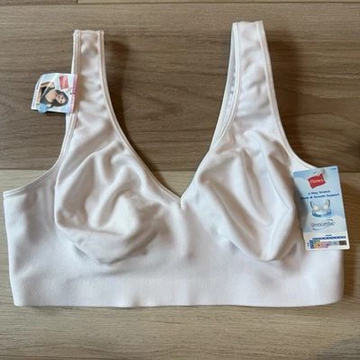 Hanes 女式文胸白色 XL 4587 平滑舒适弹性贴合无钢圈全新带标签 — 第 1/4 张图片