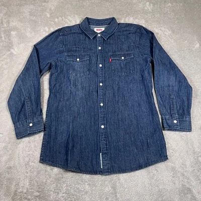 Levi's Denim Shirt Boys Large Blue Dark Wash Western Long Sleeve Snap Button - Image 1 of 4