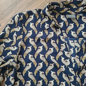 Parrots Birds Shirt Tunic V-neck Top Blue Size L Travel Light Weight - Picture 1 of 15