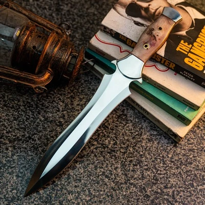 Готовый к подарку 13,4 дюйма дамасский/стальной нож с накладным монтажом для охоты + кожаные ножны - Изображение 1 из 4