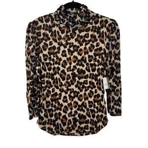 Free People Top Womens Small Leopard Combo Mesh Long Sleeve Mock Neck Animal Pri - Picture 1 of 24