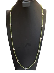 Zoe B. 14K Yellow Gold Coin Pearl & Green Tourmaline Necklace 36" - Picture 1 of 20