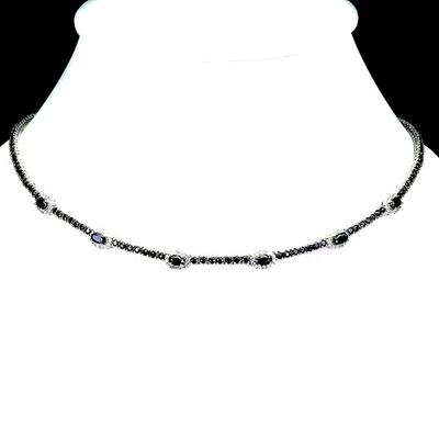 925 Sterling Silver Necklace Oval Black Blue Sapphire 5x3mm Gemstone 18 Inches - Image 1 of 4