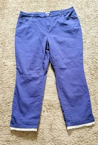 LOGO by Lori Goldstein Women's Periwinkle Blue Cropped Jeans Lace Trim Size 16 - Picture 1 of 8