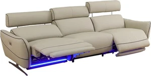 Beige Top Grain Leather 3 PCS Living Room Recliner Sofa Set with LED LIGHTS - Picture 1 of 13