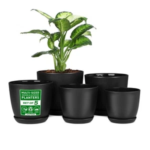Plant Pots With Multi Drainage Holes 5 Pieces Versatile Sturdy Plastic Stackable - Picture 1 of 5