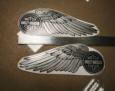 Harley-Davidson серебряные крылья бак наклейки набор из 2 набор 12 x 4,2 «30,5 x 10,7 см - Изображение 1 из 4