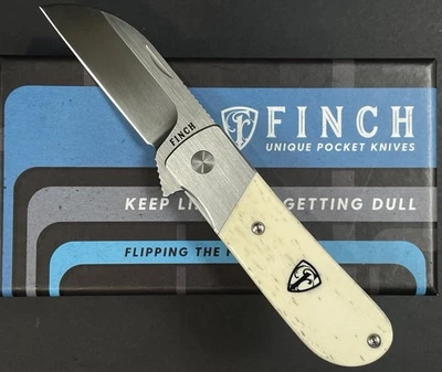 Finch Knife Co. Lucky 13 Carpeta Blanco Hueso Liso Manijas 154CM Pie de Oveja LK350 Foto 1 de 4