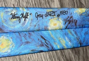 Ralph Marlin Necktie Tie Starry Night 1987 Gray d'ART USA Made Van Gogh VINTAGE - Picture 1 of 5
