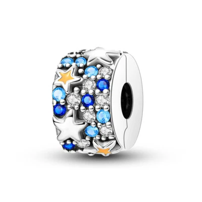 MULA Original Blaue Sterne Clip DIY Charm AAA CZ Für Armband 925 Versilbert - Bild 1 von 4