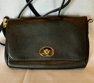 COACH Black Leather Slim Crossbody with Turnlock and Detachable Leather Strap - Picture 1 of 9