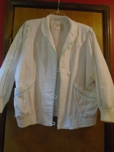 Women's White Lined with Blue Trim Mulberry Street Fall Jacket Size Medium - Picture 1 of 7