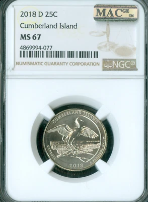 2018 D CUMBERLAND QUARTER NGC MS67 MAC SPOTLESS LOW POP * - Image 1 of 2