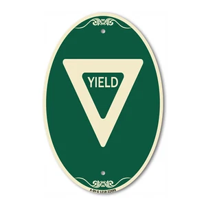SignMission Designer Series Sign - Yield 12" x 18" Green Aluminum Oval Sign - Picture 1 of 4