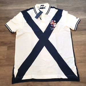 NWT Tommy Hilfiger Men's XL Short Sleeve Polo Shirt Embroidered Logo White Navy - Picture 1 of 9