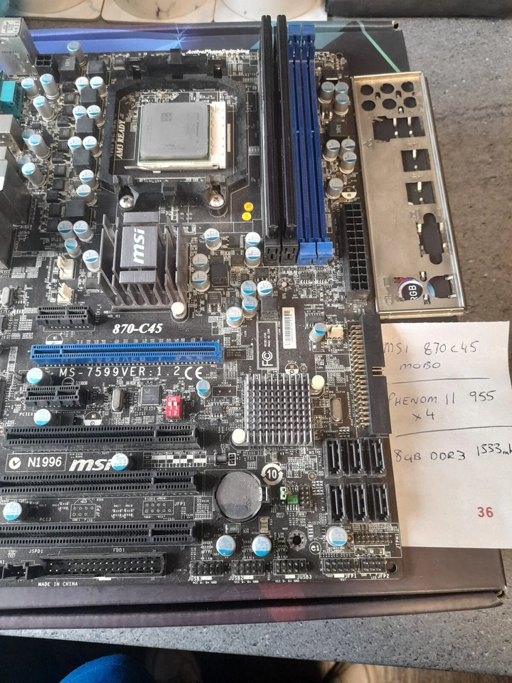 MSI 870C45 motherboard + Phenom II X4 955 + 8GB DDR3 ram - Image 1 of 1
