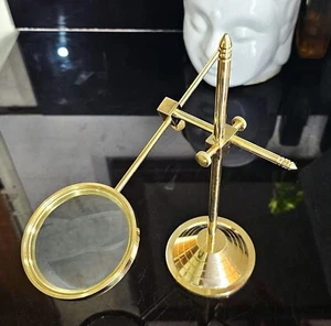 Brass Table Magnifier Magnifying Reading Glass with Stand - Picture 1 of 6
