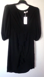 "Cue" Black Faux Wrap Frilled Short Dress, Size 12. BNWT - Picture 1 of 2