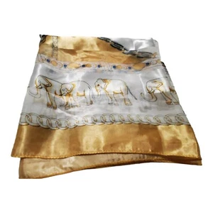 Elefant Schal Gold gestreift Seide Satin 38" Quadrat  - Bild 1 von 12