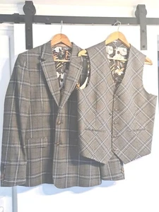 Joe Browns..2 Pc Jacket & Waistcoat SIZE 40 Wool Blend Check NEW no Tag - Picture 1 of 15