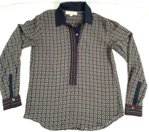 Blusa Camisa Loft Ann Taylor Mujer Estampado Medallón Popover Negra Manga Larga XS - Imagen 1 de 10