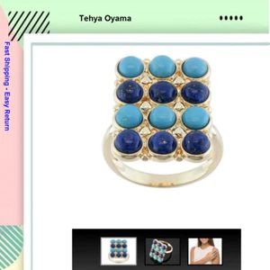 Tehya Oyama Turquois Round Turquoise Round Lapis 18k Gold over Brass Ring 10 - Picture 1 of 1