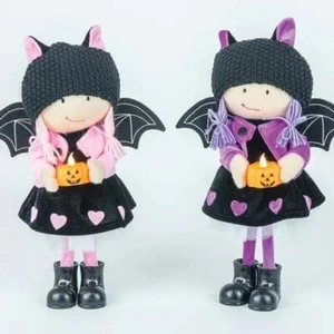 Bat Girl Stander Light Up Pumpkin Decor Pair Duo 2 Fall Autumn Halloween - Picture 1 of 1