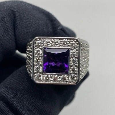 Anillo de boda meñique de diamantes y amatista creado en laboratorio de 3 quilates enchapado en oro blanco de 14 k Foto 1 de 4