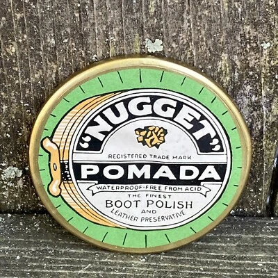 Vintage Celluloid Advertising Pocket Mirror Boot Polish Nugget Pomada Green 2 - Image 1 of 2