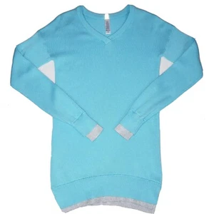 Ivivva Size 14 Sweater V-Neck Aqua Blue Gray Layered Long Sleeve Cotton Girls - Picture 1 of 8