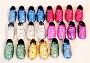 22 Piece Barbie Doll Size Iridescent Chrome Look Tennis Shoes Sneakers - Picture 1 of 6